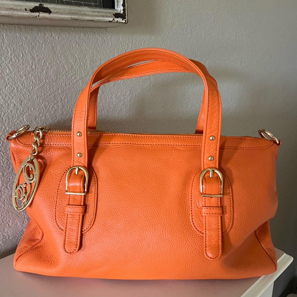 Onna Ehrlich Orange Leather Satchel With Gold Hardware Flawless Like Brand New